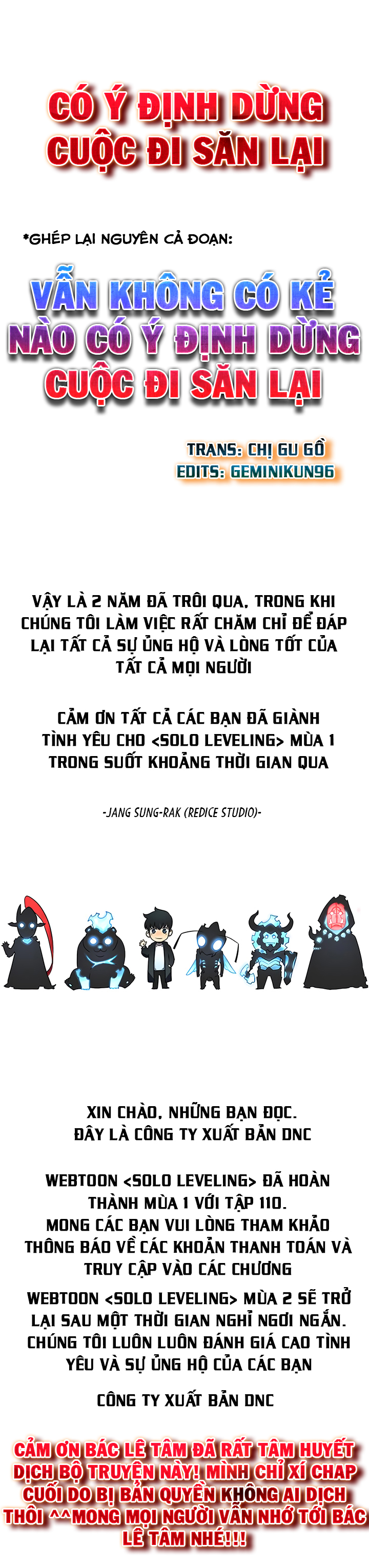 Solo Leveling - Tôi Thăng Cấp Một Mình chapter 110 - hết season 1 - Upload bởi truyensieuhay.com
